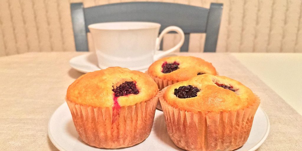 Blackberry Cream Cheese Muffins with Coffee