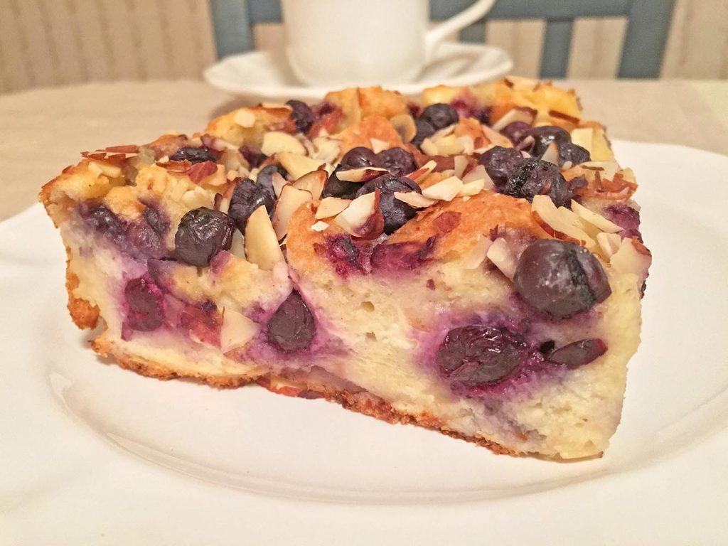 Blueberry Cheesecake Bread Pudding and Coffee